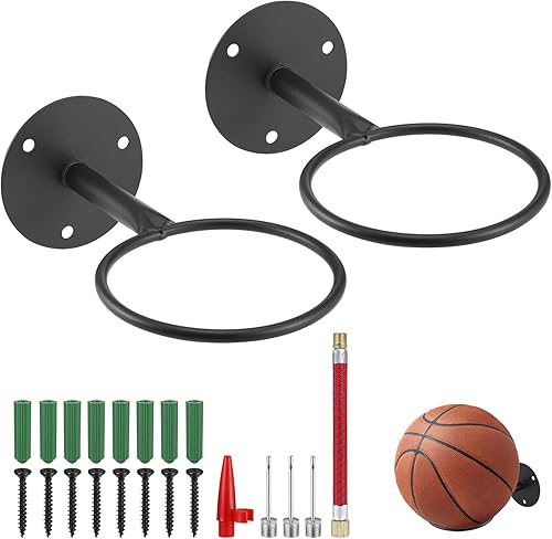 2 Pezzi Porta Palloni da Parete, Supporto Universale per Calcio, Basket, Pallavolo e Rugby, Espositore Robusto con Viti Incluse, Ideale per Garage, Palestra e Scuola - Ysert