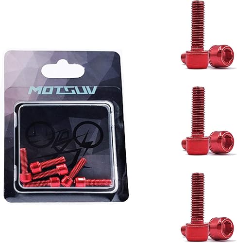 Viti in Lega di Titanio Bici in Lega di Titanio Vite da Bicicletta con Rondelle Bulloni Fissi per Mountain Bike Bulloni Conici in Lega M5 x 18 mm per Attacco Manubrio MTB in Lega, Rosso 6 Pezzi - Ysert