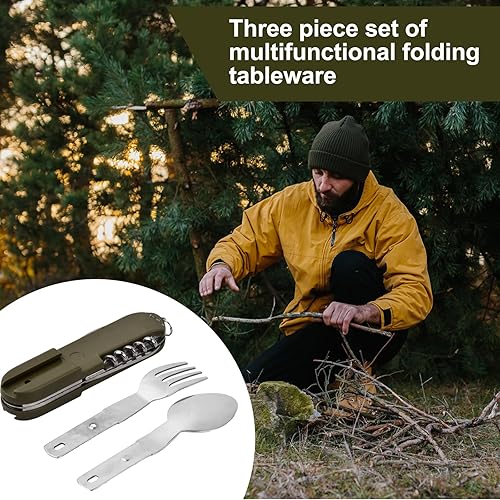 8 in 1 Posate in Acciaio Inox 2Pcs Set di Posate da Campeggio Pieghevoli, Viaggio All'aperto Posate Posate Smontabili Applicare su Escursioni Viaggi Backpacker Picnic Outdoor Campeggio (Verde) - Ysert