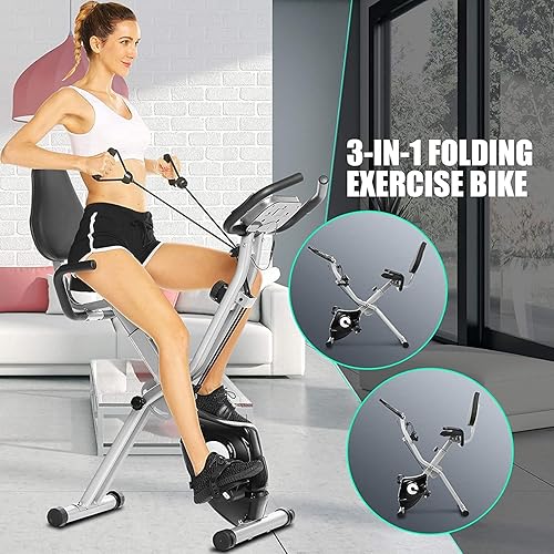 Cyclette, cyclette pieghevole con attacco app, 10 livelli di resistenza regolabili e cardiofrequenzimetro, perfetto per allenamento a casa cardio grigio nero - Ysert
