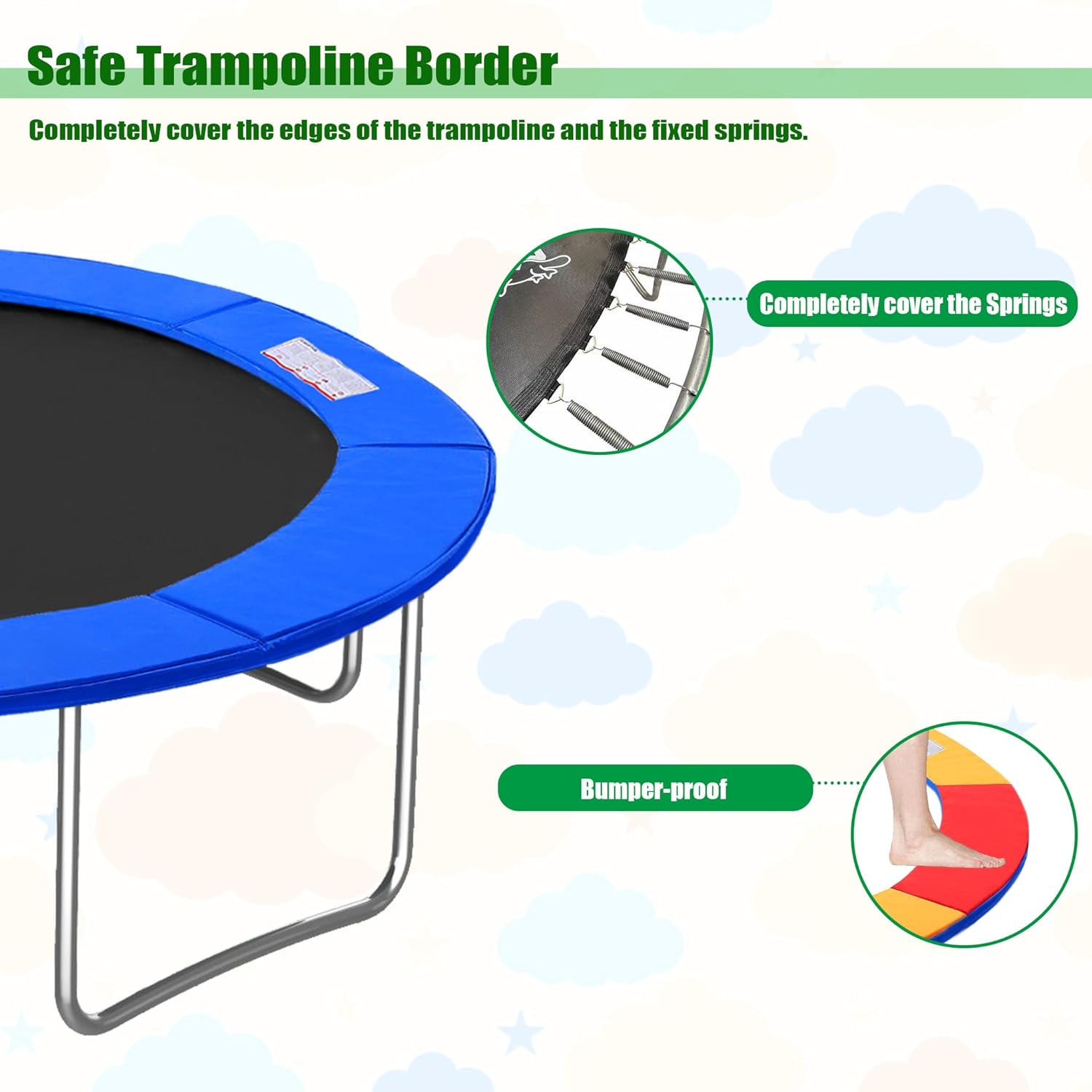 Copertura per trampolino, larghezza 30 cm, in PVC resistente ai raggi UV, con cinghie fisse, pieghevole, per trampolini interni ed esterni - Ysert