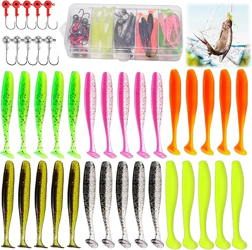 Esche da Pesca,40pcs Esche Artificiali da Pesca,Esche da Pesca in Plastica Morbida per Bass,Accessori da Pesca,Contiene Esche in Gomma,Adatto per Pesca in Acqua Dolce e Salata - Ysert