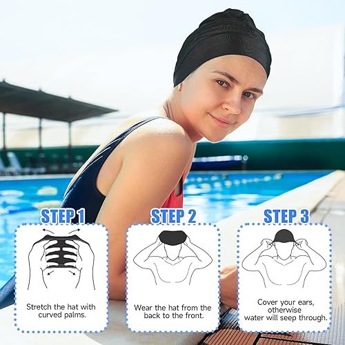 COMNICO Cuffia da nuoto da donna, in tessuto di nylon, cuffia da nuoto extra large, elastica, confortevole, per donne e uomini, capelli molto lunghi e spessi per mantenere l'acconciatura - Ysert