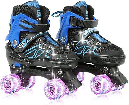 Pattini in linea/pattini Quad per bambini con/senza ruote luminose, misura regolabile da 31 a 38 comodi e traspiranti Inline-Skates Roller Skates per ragazze e ragazzi adolescenti principianti - Ysert
