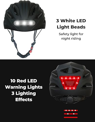 Casco da Bici e Monopattino con Spia Rossa + Luce Anteriore Bianca. Casco MTB, Bicicletta, Scooter; Leggero con fodera staccabile, Guscio in PC + EPS, 14 Prese d'aria e Cavo di ricarica USB. - Ysert