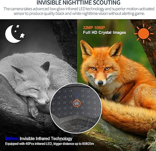 Fototrappola Victure Fotocamera Caccia 32MP 1080P HD Impermeabile IP66 Fototrappola Infrarossi Invisibili con 0.7s Velocità di Innesco Fino a 85ft/22m con Scheda da 32GB - Ysert
