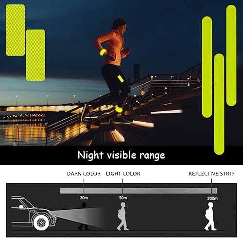 6 nastri fluorescenti (30 cm), 10 adesivi riflettenti, protezione solare, fasce riflettenti per il polso, per jogging, ciclismo, escursionismo e campeggio (giallo verde) - Ysert