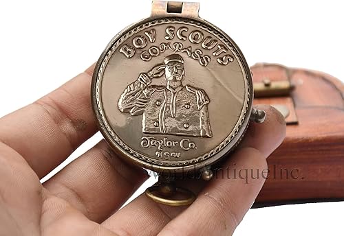 Bussola da scout per ragazzi e uomini, con incisione, con scatola in pelle, bussola da campeggio, idea regalo - Ysert
