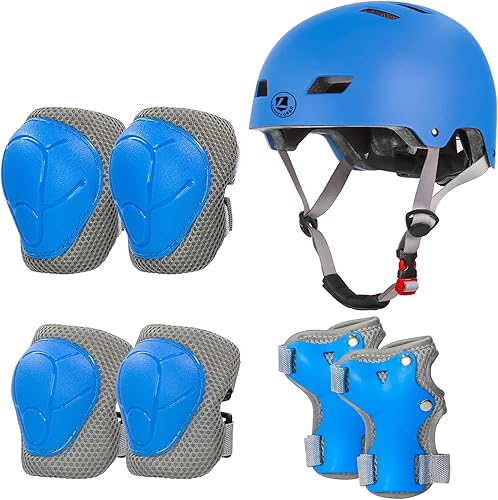 LANOVAGEAR Set di Casco Protezione Bambini con Casco Regolabile Ginocchiere Gomitiere e Polsiere per Skate Bicicletta Pattinaggio Monopattino Skateboard (2-8Anni - Ysert
