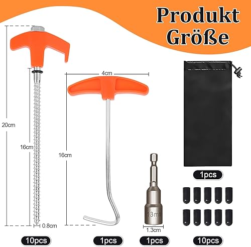 Set di 10 picchetti a vite, in acciaio, da campeggio, da 20 cm, per campeggio e attività all'aperto, picchetti a vite per terreni duri, foreste, prati, erba - Ysert