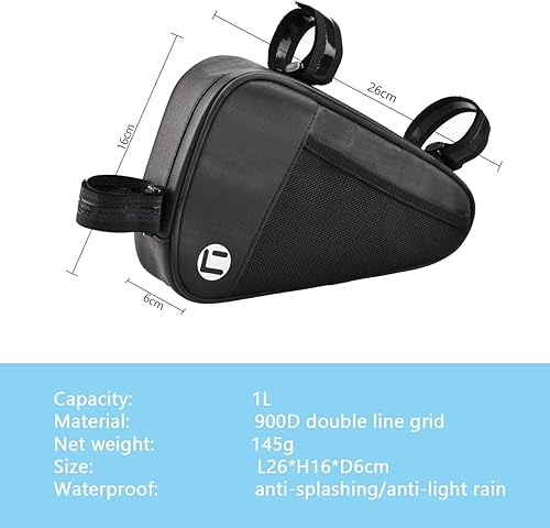 Borsa per telaio della bicicletta, impermeabile, con telaio a triangolo, resistente agli strappi, per mountain bike, bici da corsa, borsa triangolare da 1 l - Ysert