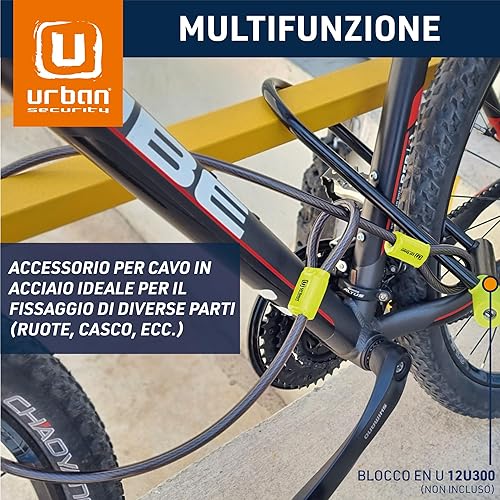 UR462M/UR462L Cavo di Sicurezza per Bici Monopattino in Acciaio Flessibile Ø 10mm 120cm/200cm Antifurto Catena Doppio Anello per Fissare Ruote Sella Bicicletta Multifunzione Universale - Ysert