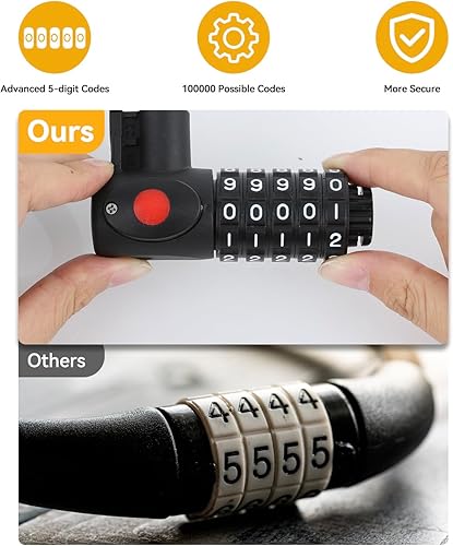 Frinier Lucchetto Bicicletta Antifurto con Combinazione e Chiavi e 120cm/12mm Antifurto Bicicletta Elettrica Alta Sicurezza Lucchetto Bici Combinazione Con Luce Notturna per Bici Moto Triciclo Scooter - Ysert