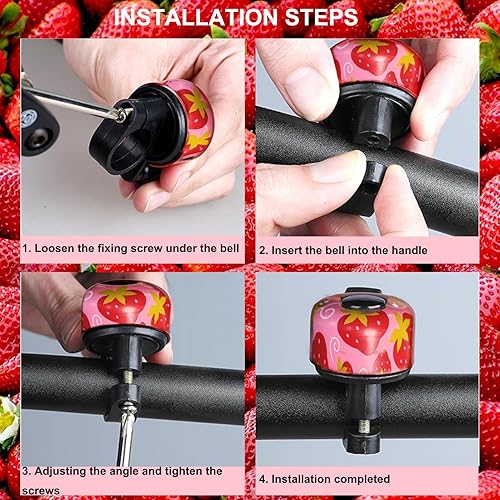 Campanelli Per Bicicletta Per Bambini,Campanello Bici Bambina, Set Di 2,Suono Forte Universale, Stile Classico Retro, Adatto a Bici Da Strada, Mountain Bike e Monopattino, Motivo Fragola - Ysert