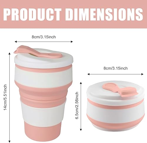 3 tazze pieghevoli in silicone, portatili, 350 ml, in silicone, con coperchio ermetico, pieghevole, senza BPA, per campeggio, escursioni (blu, rosa+verde) - Ysert