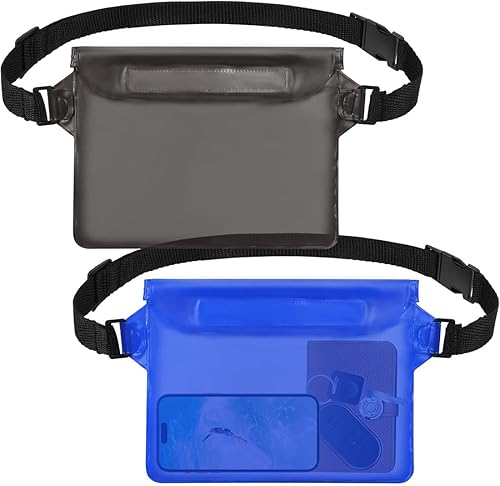 2 Pezzi Borsa Impermeabile, Marsupio Impermeabile con Tripla Protezione, IPX8 Impermeabile Custodia, con Schermo Touch e Cintura Regolabile, per Mare,Subacqueo, Spiaggia, Barca, Cellulare - Ysert