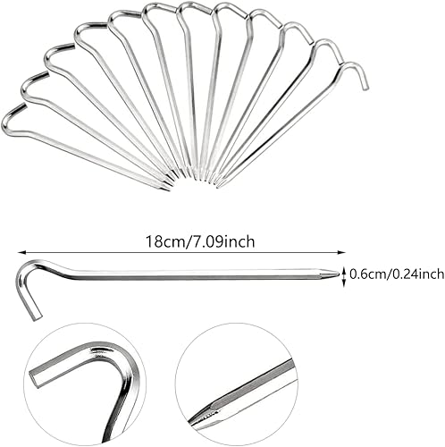 20 Pezzi Picchetti da Campeggio,Picchetti da Campeggio per Terreni Duri, Picchetti da Tenda,Picchetti da Spiaggia, Picchetti da Campeggio in Alluminio, 180 x 6 mm - Ysert