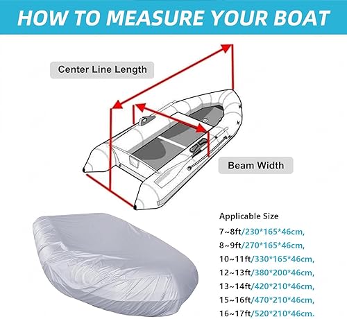 Copertura per Barca Gonfiabile 7 Dimensioni Coperture per Barche Gamma Applicabile 8-17 Piedi Copertura per Barca da Pesca per Gommone E Gommone,330 * 165 * 46cm - Ysert