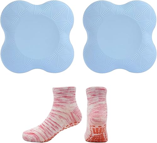 2 Ginocchiere da Yoga Con 1 Paio di Calzini, Tappetino Antiscivolo in TPE, Ginocchiere Ispessite e Tappetino Indipendente - Ysert