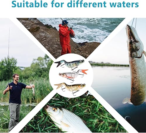 3 Pezzi Esca da Pesca Bionica,Fishing Swimbait Set,Pesca a più Sezioni Dura con Ganci,per Diversi Tipi Pesce - Ysert