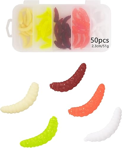 50 Pezzi Esche da Pesca Artificiali Vermi da Pesca Esche Artificiali Spinning Lago Esche da Pesca in Silicone Morbide in Acqua Dolce (2cm,5 Colori) - Ysert