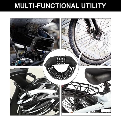 Lucchetto per bicicletta, 150 cm, 3,5 mm, 2 pezzi, in lega di zinco e PVC, con codice numerico a 4 cifre per casco da moto, casco da bicicletta, lucchetto da snowboard (nero) - Ysert