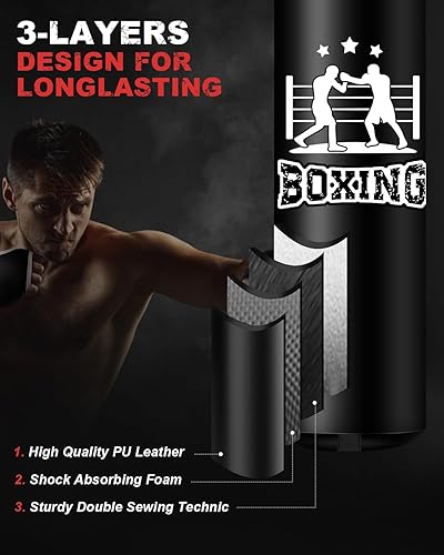 Sacco da Boxe per Adulti Appendere, Non Riempiti Sacchi da Boxe 120cm per Kickboxing Muay Thai Karate Judo Taekwondo MMA Punching Bag - Ysert