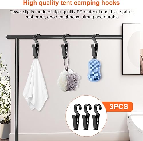 Set di 6 ganci da campeggio, 3 porta lanterne con 3 mollette per asciugamani da appendere, gancio per asciugamani da campeggio, lampada per appendere il bollitore, sacchi per la spazzatura - Ysert