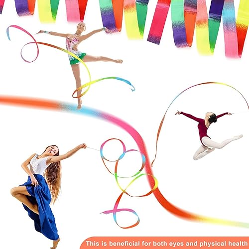 Banda di Danza Ginnastica, Nastro da Ballo, 12 Pezzi 2M Nastro per Ginnastica Ritmica,Nastro Artistico con Bastone Rotante Nastro per Bambini Danza Artistica Ginnastica Ritmica - Ysert