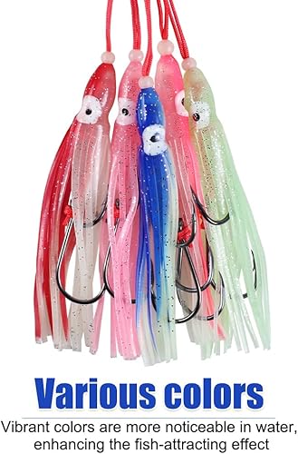 Esche da Pesca, 5 Pezzi Esca Artificiali Traina Luminose con Coda a Gonna a Gancio per Pesca in Acqua Salata Mare - Ysert