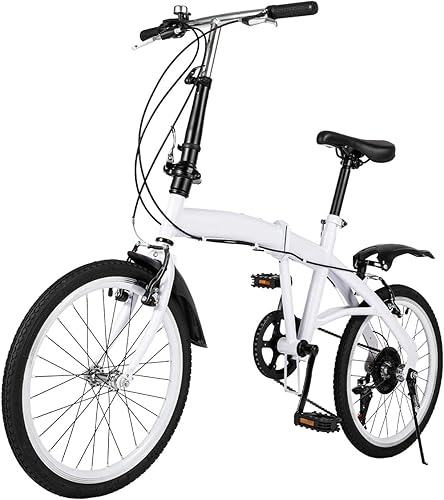 Bicicletta pieghevole per adulti, 20 pollici, 6 marce, da uomo e da donna, pieghevole, per altezza 140-190 cm, colore bianco - Ysert