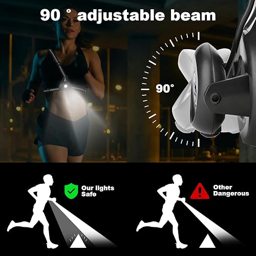 Mizikuu Luce Running Ricaricabile USB - Lampada Toracica per Corsa Con Luce di Avvertimento Dietro - Fascio Regolabile a 90° per Camminare, Campeggio, Pesca - Ysert