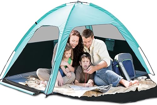 Tenda da Spiaggia, Tilenvi Parasole Spiaggia per 3-4 Persone, Protezione UV 80+ Tenda Mare Portatile, Istantanee Tende Familiari per Vacanza in Spiaggia Campeggio Pesca Picnic - Ysert
