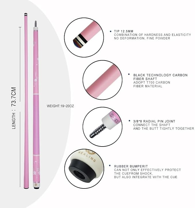 Stecca da Biliardo Professionale T700 in Fibra di Carbonio, Testa da 12,5 mm, 57,9” Per Giochi Con Otto e Nove Palle Nere - Ysert