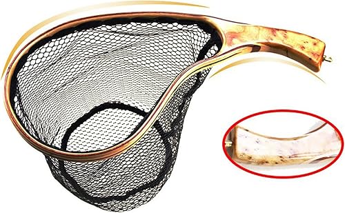 Rete da pesca a mosca, Guadino da pesca - Rete da trota per attrezzi da pesca - Guadino per pesci con manico in legno, attrezzatura da pesca per laghetto, rete per spigole sicura per i pesci, - Ysert