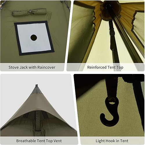 Naturehike Tenda Tipi Tende a cresta 3-4 Persone Tenda indiana Impermeabile Antivento Facile da montare Tenda a Piramide per il Campeggio all'aperto Famiglie - Ysert