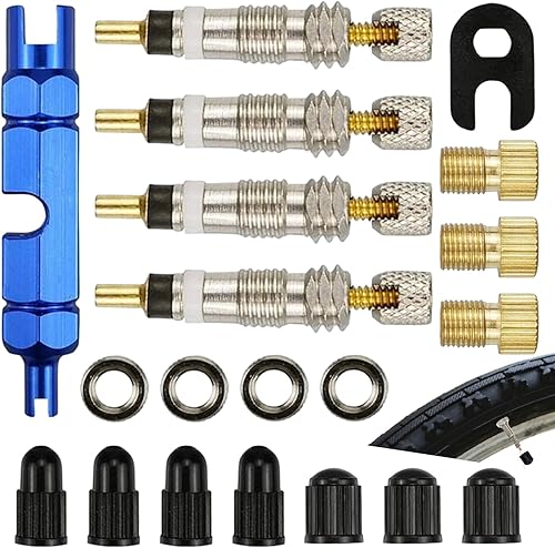 Set di 20 valvole francesi Presta, adattatore per valvola per bicicletta con chiave, inserto per valvola di ricambio per bicicletta, valvola per rimozione pneumatici, vite valvola, tappi per valvole - Ysert