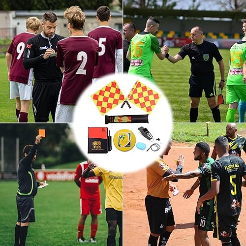 LONGHAO 4 PCS Carte per Arbitri di Calcio Bandiera dell'Arbitro di Calcio Set di Carte da Arbitro Fischietti Arbitro in Metallo Scheda Arbitro Rosso Giallo,con Fischietto - Ysert