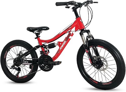 IBK Bicicletta Bici MTB 20'' Pollici Mountain Bike BIAMMORTIZZATA Ragazzo Cambio 21 Velocità Freni a Disco Rossa - Ysert
