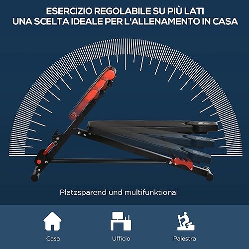 HOMCOM Panca Piana Palestra, Panca Pesi Regolabile per Allenamento a Casa, Panca Palestra Multifunzione con 1 Regolazione Piana e 2 Reclinazioni, 4 Regolazioni del Piede, Nero - Ysert