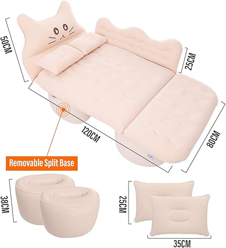 Ergocar Materassino Gonfiabile Gatto Fortunato Floccaggio Materasso Letto per Auto con Pompa per Il Campeggio, Escursionismo, Piscina, Spiaggia, Viaggiare (Grigio) - Ysert