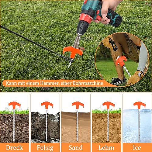 Set di 10 picchetti a vite, in acciaio, da campeggio, da 20 cm, per campeggio e attività all'aperto, picchetti a vite per terreni duri, foreste, prati, erba - Ysert