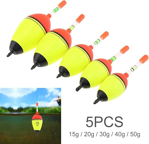 OriGlam 5pcs EVA Foam Galleggianti Bobbers Pesca, Pesca Galleggianti Bobbers, Bobbers Pesca Galleggianti Set 15g 20g 30g 40g 50g per Crappie Pike Persico Carp Bass - Ysert