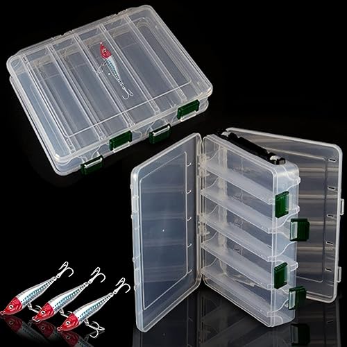 2pcs Scatola da Pesca, scatole di plastica da Pesca a Doppia Faccia per Esche Artificiali con 10 Scomparti per Kit Accessori da Pesca(20 * 17 * 4.5cm) - Ysert
