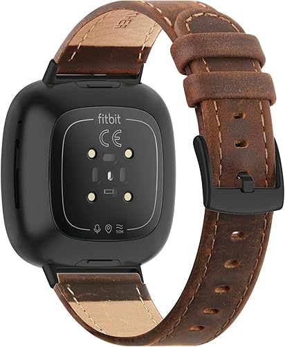 Cinturino in vera pelle, compatibile con Fitbit Versa 3/Fitbit Sense da uomo, in vera pelle, compatibile con Fitbit Versa 3, Maroon - Ysert