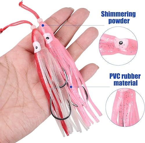 Esche da Pesca, 5 Pezzi Esca Artificiali Traina Luminose con Coda a Gonna a Gancio per Pesca in Acqua Salata Mare - Ysert