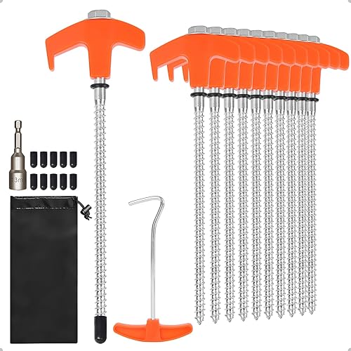Set di 10 picchetti a vite, in acciaio, da campeggio, da 20 cm, per campeggio e attività all'aperto, picchetti a vite per terreni duri, foreste, prati, erba - Ysert