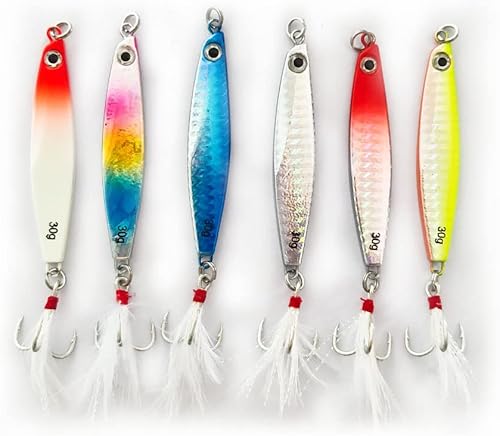 Set di 6 esche da pesca, in Metallo Cucchiai da Pesca con Piuma per Trota con ami alti, Esche Duro in Plastica Artificiali Esche Set per Acqua Dolce Salata - Ysert