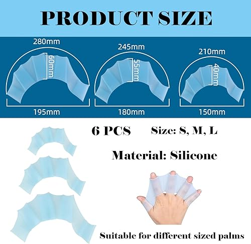 LIMEOW 6 Paio Guanti da Allenamento per il Nuoto, Silicone Nuoto Fettucciato, Pinne per le Mani, Guanti Acquatici, Dita da Allenamento, Pinne da Nuoto Subacquee, per Bambini Donna Uomo (S/M/L, Blu) - Ysert