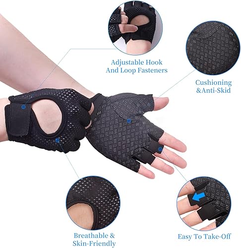 1 Coppia Nero Guanti Palestra Mezzo Dito Uomo, Durevole Guanti da Fitness Traspiranti, Mezze Dita Guanti Palestra Antiscivolo Per Sollevamento Pesi, Ciclismo e Sport All'Aperto - Ysert
